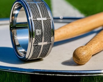 Laser Engraved Snare Drum Ring – Custom Titanium Wedding Band & Music Lover Gift