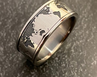Spinner Ring ; The World; Laser Engraved Ring