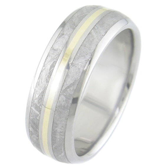 Meteorite Dual Stripes With Gold Titanium Ring Canada