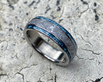 Meteorite Ring with Twin Blue Carbon Fiber