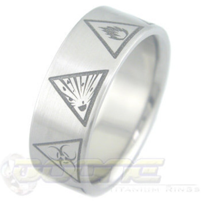 Laser Engraved Titanium Ring Dangerous Etsy