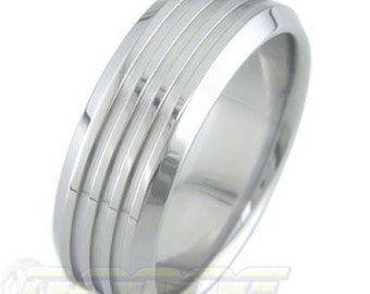 Titanium Three Grooves with Bevels ring