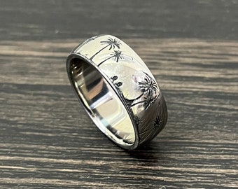 Laser Engraved Titanium Ring; Paradise