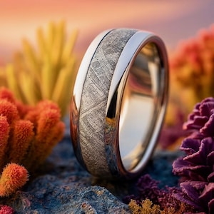 Genuine Gibeon Meteorite Ring – Custom Titanium Wedding Band with Rare 4 Billion Year Old Inlay