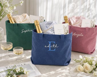 Sac cabas en velours côtelé personnalisé pour demoiselle d'honneur avec nom brodé, grand sac cadeau pour la fête de mariage