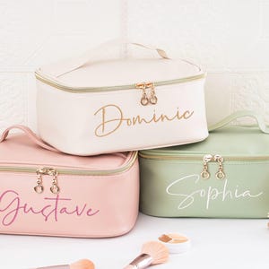 Custom Leather Embroidered Makeup Bag, Large Capacity Cosmetic Bag, Travel Makeup Bag, Personalized Bridesmaid Gift,Valentine&#39;s Gift For Her