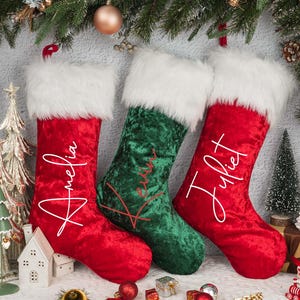 Christmas Velvet Stockings, Velvet and Faux Fur Christmas Stockings, Personalized Xmas Stocking, Traditional Christmas, 2024 Family Stocking