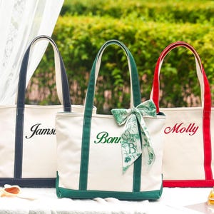 Bridesmaid Gift Tote Bag,Personalized Boat Tote Bag, Custom Canvas Tote Bag,  Beach Handbags with Ribbon, Bachelorette Gift,Girl Shopper Bag