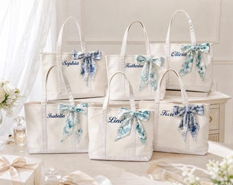 Sac fourre-tout personnalisé pour demoiselle d'honneur, sac brodé pour la noce avec foulard initial en option, sac pour la noce