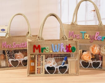 Sac fourre-tout personnalisé pour professeur, cadeau de rentrée pour professeur, sac en toile de jute avec nom personnalisé, cadeau de remerciement pour professeur, cadeau pour la salle de classe