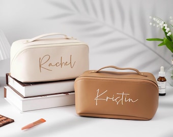 Personalized Leather Makeup Bag: Embroidered Monogram Cosmetic Bag