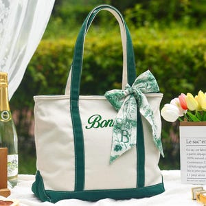 Personalized Boat Tote Bag, Custom Canvas Tote Bag, Bridesmaid Gift Tote Bag, Beach Handbags with Ribbon, Bachelorette Gift,Girl Shopper Bag