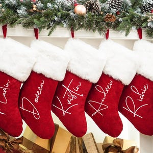 2025 Red Plush Christmas Stockings, Custom Xmas Stocking with Name, Personalized Red Velvet Christmas Stockings, Monogram Family Stockings