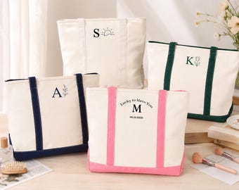 Sac cabas pour demoiselle d'honneur, cadeau de mariage brodé personnalisé avec nom et foulard à lettre en option