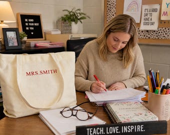 Sac fourre-tout personnalisé pour professeur avec prénom brodé, cartable en velours côtelé doux pour professeur, cadeau de remerciement pour la rentrée