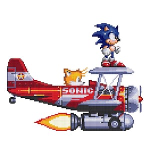Sonic 3 Cross Stitch Pattern: Sonic and Tails in Tornado Plane Embroidery Pattern (PDF Digital Download)