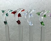 Set of 6 Dolphin Swizzle Sticks, Drink Stirrers Hand Blown Glass, Your Choice of Sizes, Assorted Colors Eco Friendly and Hypoallergenic