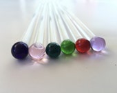 Set of 6 Swizzle Sticks, Drink Stirrers Hand Blown Glass, Your Choice of Sizes, Assorted Translucent Colors Eco Friendly and Hypoallergenic