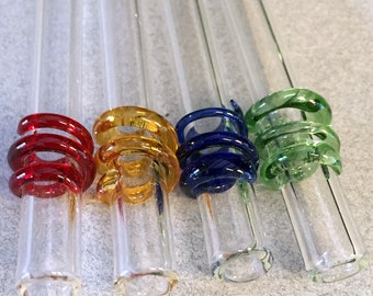 Set of Four Color Swirl Drinking Straws, Hand Blown Glass, Your Choice of Colors, Eco Friendly, Hypoallergenic BPA Free
