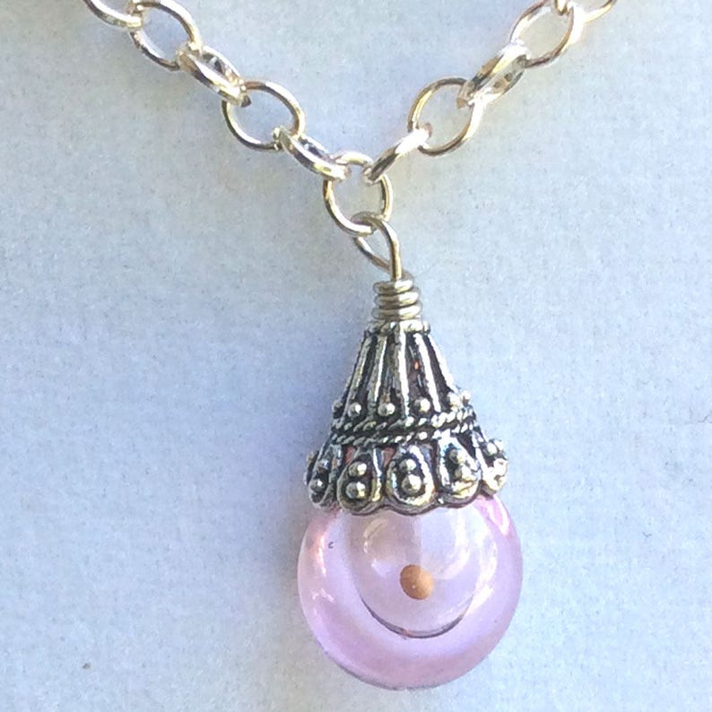 Hand Blown Pink Glass Ball Mustard Seed Pendant Necklace Etsy