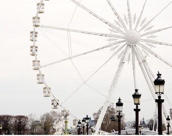 Paris Photography, Ferris Wheel, Minimalist Wall Art Print, Extra Large Art, Modern Urban Wall Decor, Gift for Her