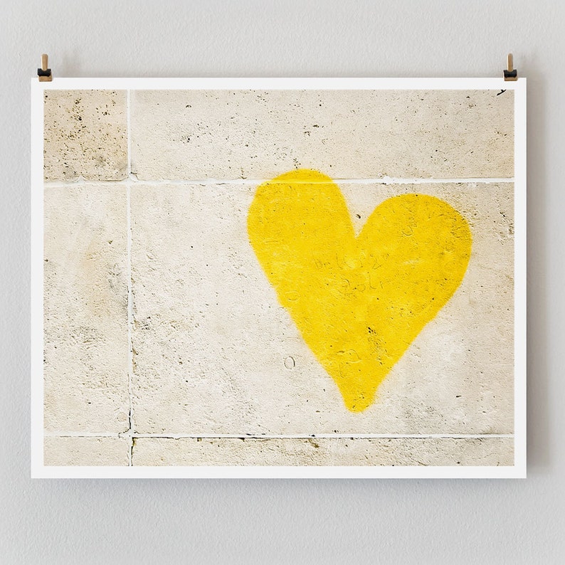 Paris Photography, Graffiti Heart Paris Print, Large Art Print Fine Art Photography, Yellow Wall Art, Girlfriend Gift for Her, Romantic image 2