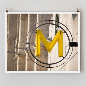 Paris Photography, “Yellow Metro” Paris Print Extra Large Wall Art Prints, Paris Wall Decor, Personalized Art, Letter M