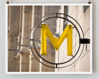 Paris Photography, “Yellow Metro” Paris Print Extra Large Wall Art Prints, Paris Wall Decor, Personalized Art, Letter M