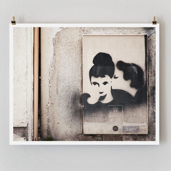 Paris Photography, “Graffiti Kiss” Large Art Print, Modern Wall Art, Minimalist Paris Print, Gift for Girlfriend, Valentine's Gift for Women