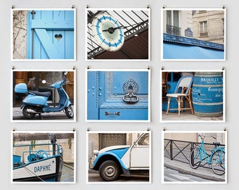 Konstfotografi, Paris Gallery Väggkonsttryck, Blå Paris fotografisamling, Extra stor galleriväggkonst