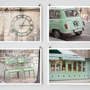 Green Paris Print Collection, Paris Photography, Mint Green Art Prints, Paris Decor