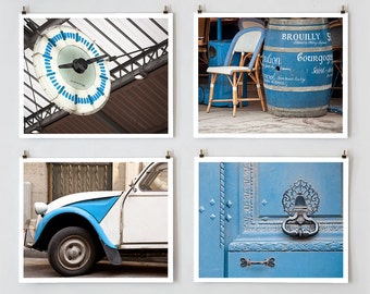 Paris Fotografie Set, Blau - Französische Fine Art Fotografie Kunstdrucke - Paris Dekor - Blaue Wandkunst - Französisches Wohndekor