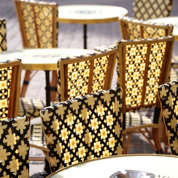 Paris Photography, “Yellow Cafe Chairs” Paris Print, Large Art Print Fine Art Photography, Chair Photo