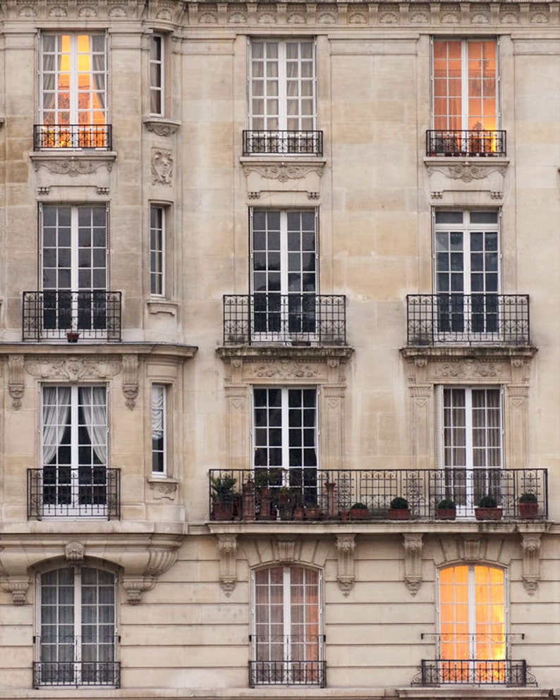 Paris Photography, Sunset Windows Paris Print Extra Large Wall Art Prints, Paris Wall Decor, Apartment Art for Her image 1