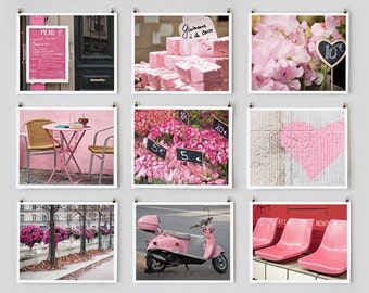 Paris Gallery Wall Art Prints, Pink Paris Photography Collection, Extra Large Wall Art, Paris Decor