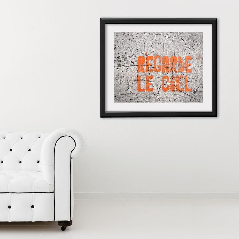 Paris Photography, Regarde le Ciel Paris Print Extra Large Wall Art Prints, Orange Apartment Art, Graffiti, Urban Decor image 2