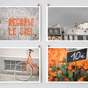 Paris Gallery Wall Art Prints, Orange Paris Print Collection, Paris Photography, Large Wall Art, Orange Wall Decor