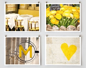 Fine Art Photography, Paris Gallery Wall Set Yellow Paris Photography,  Yellow Wall Art, Extra Large Wall Art Set