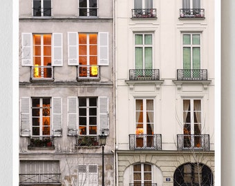 Paris Photography, “Windows at Dusk” Large Art Print, Travel Wall Art, Living Room Fine Art Photography Paris Print, Modern Art