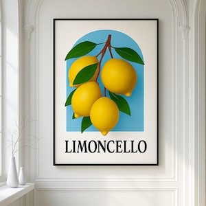 Limoncello-citroenposter – retro keukenmuurkunst, citrusvruchtenprint, popart digitale download, Italiaans geïnspireerd decor
