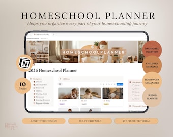 Homeschool Planner NOTION TEMPLATE 2026 | Digital Homeschooling Planner for kids | Homeschool Lessons | Homework Mom Notion Template