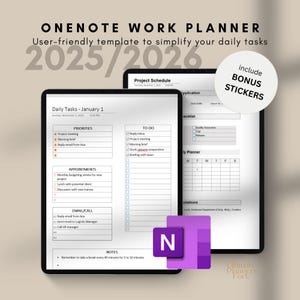 One Note Planner 2025 Professional | One Note Template For Project Management And Work Planning | Daily, Weekly, Monthly Planning Windows