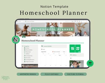 Homeschool Planner NOTION TEMPLATE | Digital Homeschooling Planner for kids | Homeschool Lessons| Homework Mom Notion Template | Cute Design