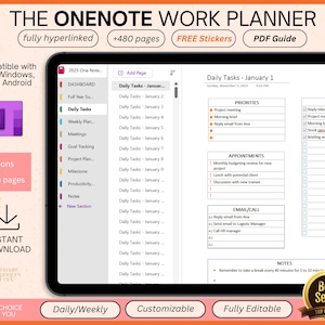 One Note Planner 2025 Professional | One Note Template For Project Management And Work Planning | Daily, Weekly, Monthly Planning Windows
