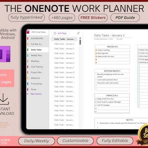One Note Planner 2025 Professional | One Note Template For Project Management And Work Planning | Daily, Weekly, Monthly Planning Windows