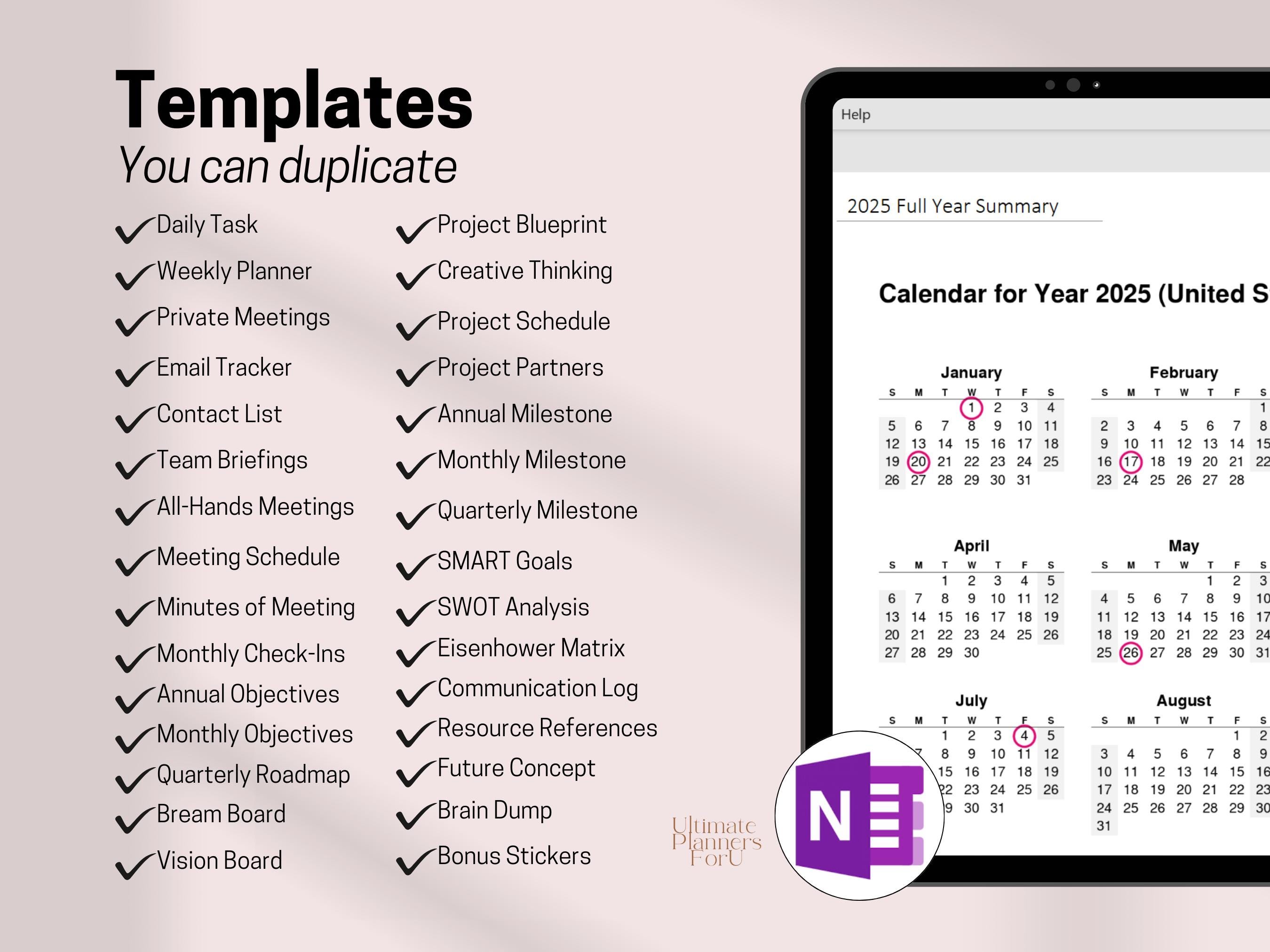 One Note Planner 2025 Professional | One Note Template for Project ...