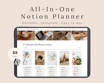 All in One 2024 Notion Life Planner | Notion Dashboard | Digital Journal | Weekly Planning | Goal Planning | Aesthetic Template