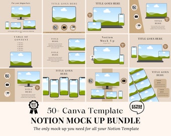 Maquete de produto digital | Pacote de capa com mais de 50 noções | Maquete de planejador de vida de noção | Noção de maquetes do Canva | Modelo de noção | Noção Estética