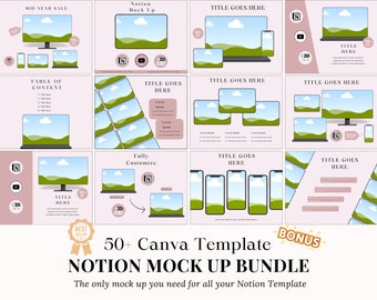 Pacote de capa com mais de 50 noções | Maquete de planejador de vida de noção | Noção de maquetes do Canva | Modelo de noção | Noção Estética