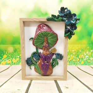 3D Mushroom Wall Art – Framed Fantasy Decor, Forest Spirit Sculpture, Nature-Inspired Gift.